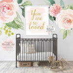 You Are So Loved Gold Blush Wall Art Print Boho Watercolor Baby Girl Nursery Printable Decor